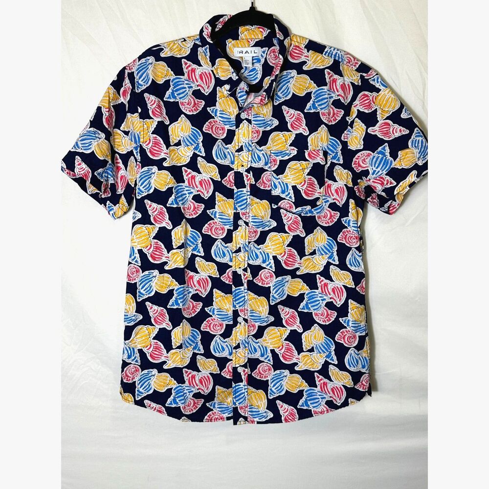 The Rail Mens Aloha Hawaiian Camp Button Down Shirt Size L Colorful Shell Design